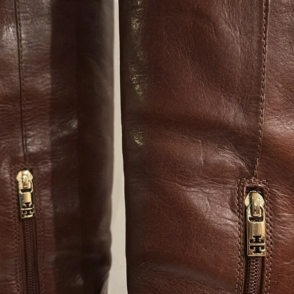 Tory Burch Colleen studded Platform knee high boots. Color Sienna Brown